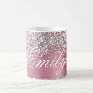 Personalised Silver Glitter Light Pink Foil Coffee Mug