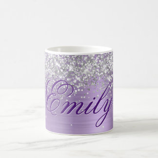 Personalised Silver Glitter Light Purple Foil Coffee Mug