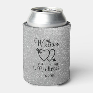 Personalised silver glitter wedding can coolers