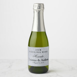 Personalised Silver Glitter Wedding Favour Mini Sparkling Wine Label