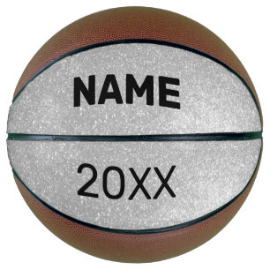 Personalised silver glittery sparkles print basketball