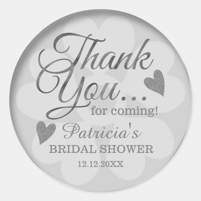 Personalised Silver Grey Bridal Shower Thank You Classic Round Sticker (Front)