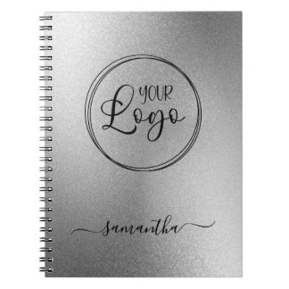 Personalised Silver Grey Foil Look Logo Notebook