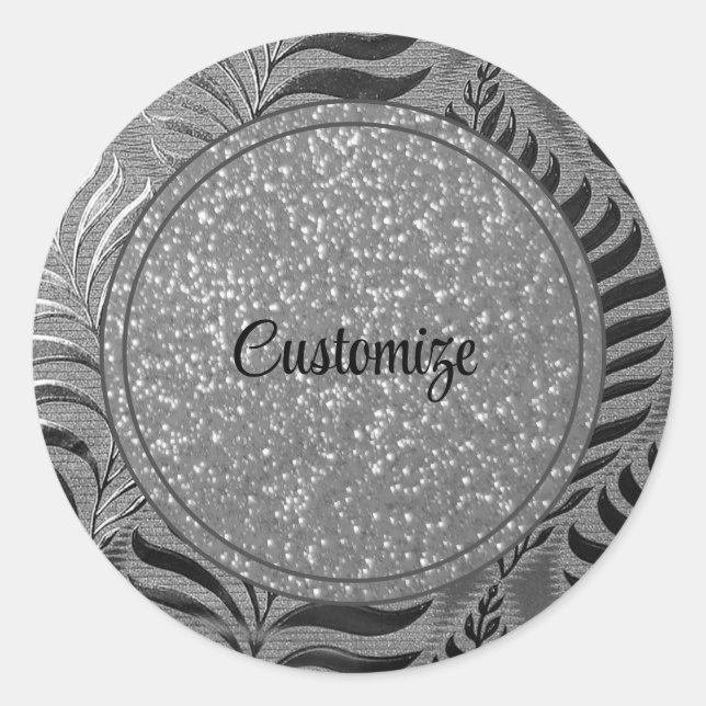 Personalised Silver Leaf Motif 2 Classic Round Sticker (Front)