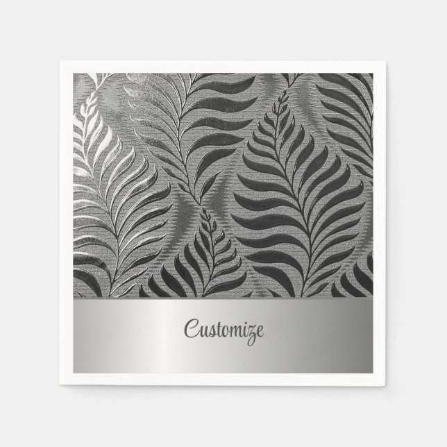 Personalised Silver Leaf Motif 2 Napkin (Front)
