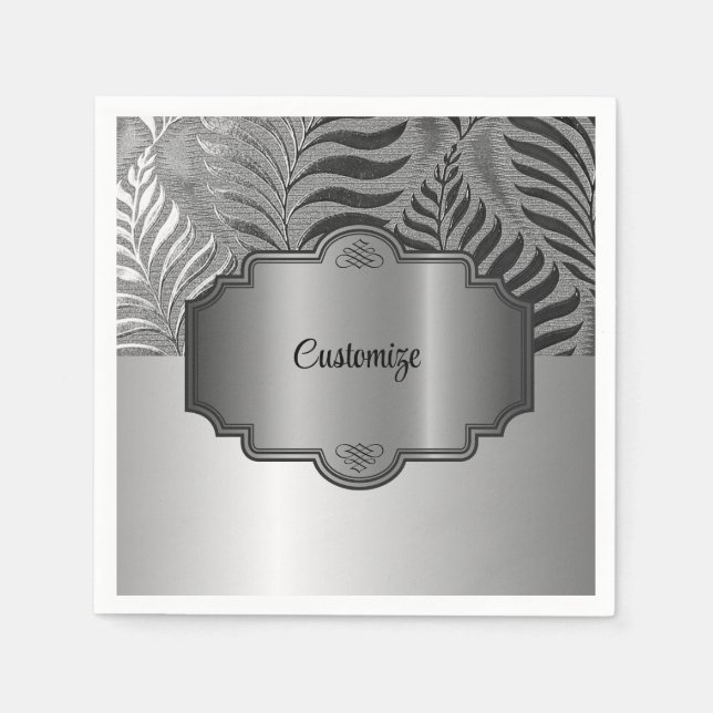 Personalised Silver Leaf Motif 3 Napkin (Front)