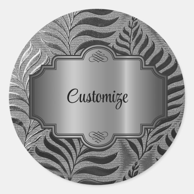 Personalised Silver Leaf Motif   Classic Round Sticker (Front)