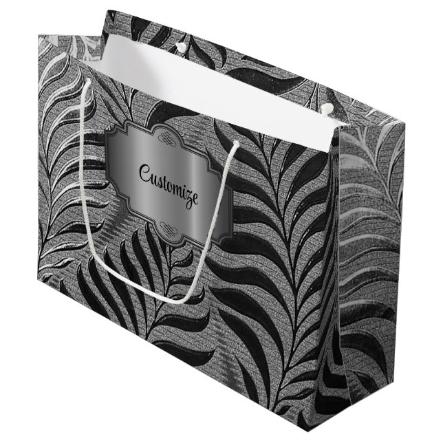 Personalised Silver Leaf Motif   Large Gift Bag (Front Angled)