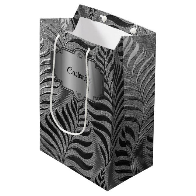 Personalised Silver Leaf Motif   Medium Gift Bag (Front Angled)