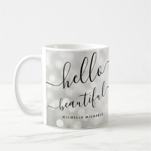 Personalised Silver Lights "Hello Beautiful" Coffee Mug
