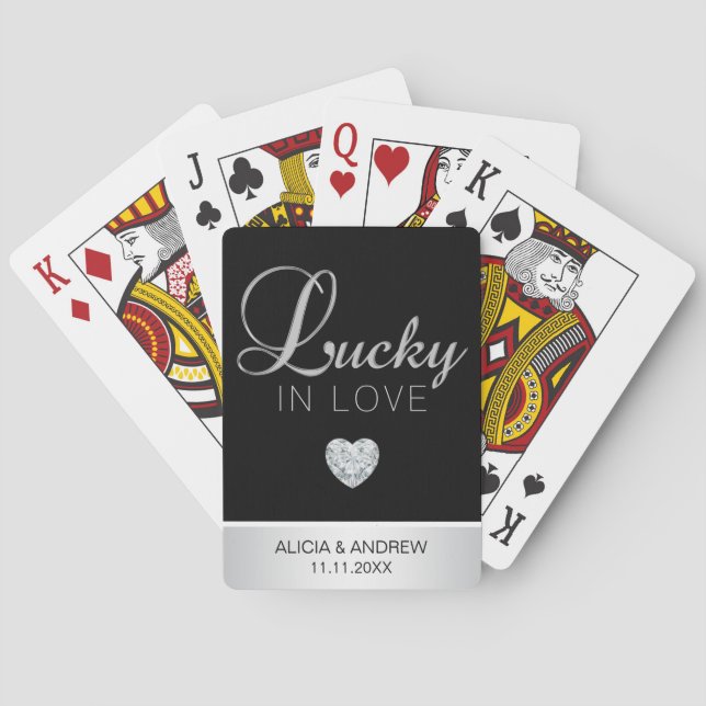 Personalised Silver LUCKY IN LOVE Wedding Favours Playing Cards (Back)