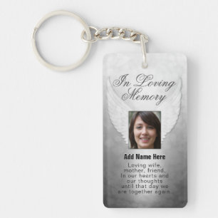 Personalised Silver Memorial Angel Wings Add Photo Key Ring
