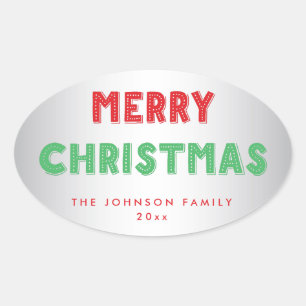 Personalised Silver Merry Christmas Oval Stickers