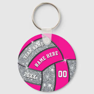 Personalised Silver, Pink, White Volleyball Favour Key Ring