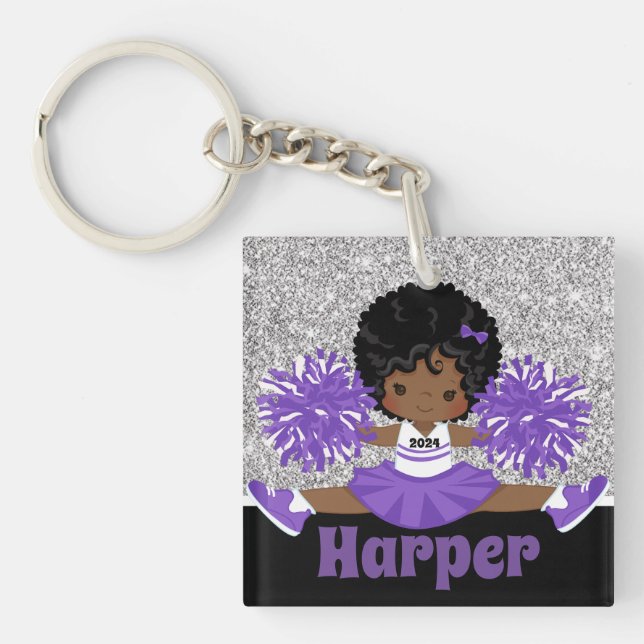 Personalised Silver & Purple Cheerleading Keychain (Front)