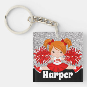 Personalised Silver & Red Cheerleading Keychain
