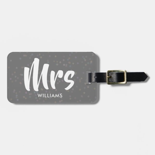 Personalised Silver Stardust Confetti Mrs Luggage Tag (Front Horizontal)