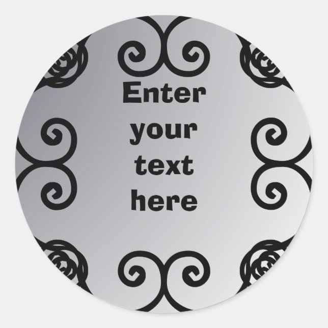 Personalised Silver Swirl Design Classic Round Sticker (Front)