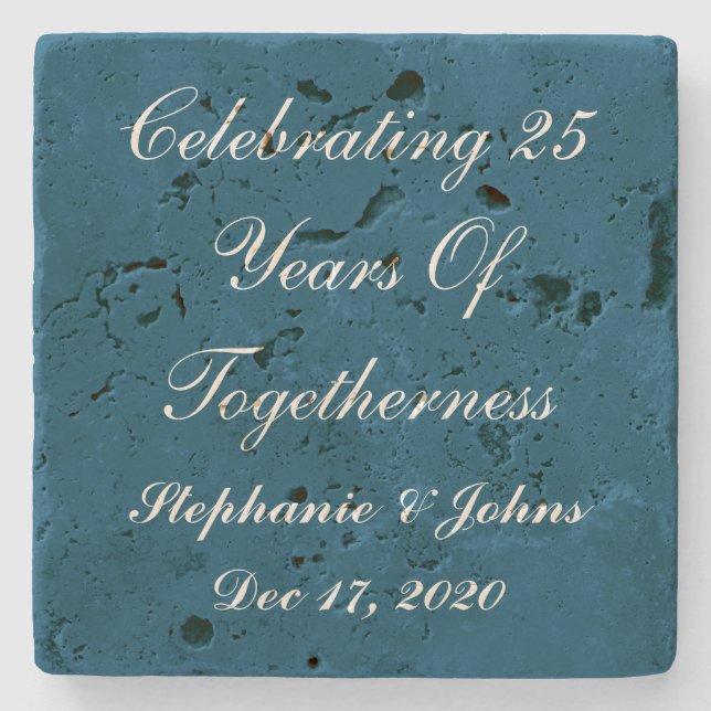 Personalised Silver Wedding Anniversary Blue White Stone Coaster (Front)