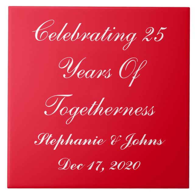Personalised Silver Wedding Anniversary Red White Tile (Front)