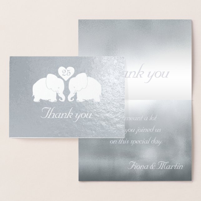 Personalised Silver Wedding Elephants Thank You Foil Card (Display)