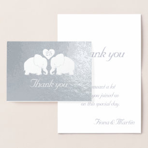 Personalised Silver Wedding Elephants Thank You Foil Card