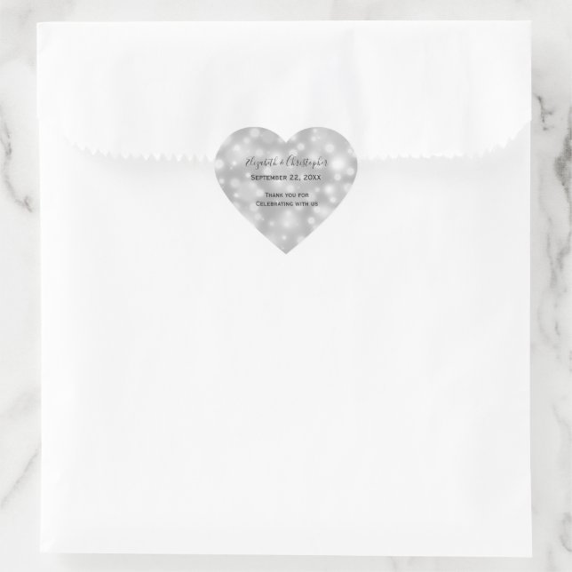Personalised Silver White Grey Wedding Heart Sticker (Bag)
