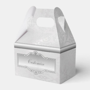 Personalised Silvery White Damask Gable Favour Box
