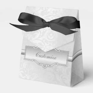 Personalised Silvery White Damask Tent Favour Box