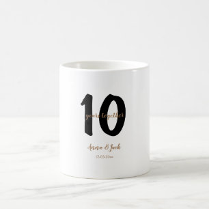 personalised simple 10 years anniversary name date coffee mug