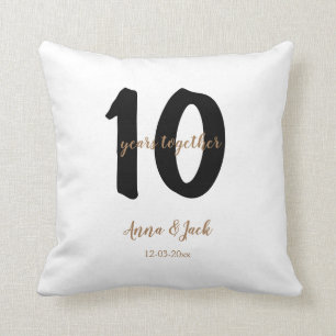 personalised simple 10 years anniversary name date cushion
