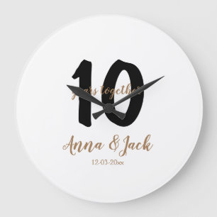 personalised simple 10 years anniversary name date large clock
