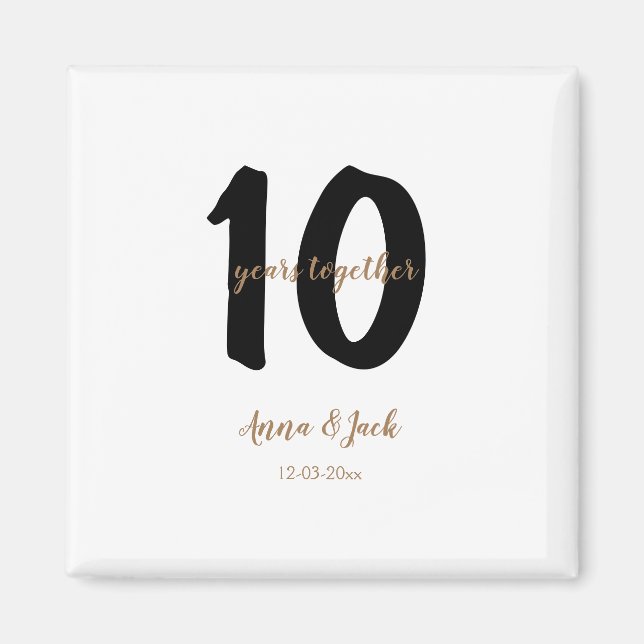 personalised simple 10 years anniversary name date magnet (Front)