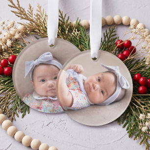 Personalised Simple 2 Photo Newborn Baby Keepsake Ornament