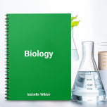 Personalised Simple biology/Science Green Notebook<br><div class="desc">Discover our Biology/Science notebook in "Shamrock Green." Enhance productivity and focus with this vibrant hue. Green's natural essence aligns perfectly with life sciences,  deepening your connection to biology. Create an organised,  engaging study space for optimal understanding.</div>