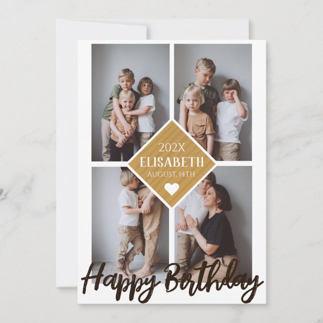 Personalised Simple Birthday Family Photo Collage Card (Front)