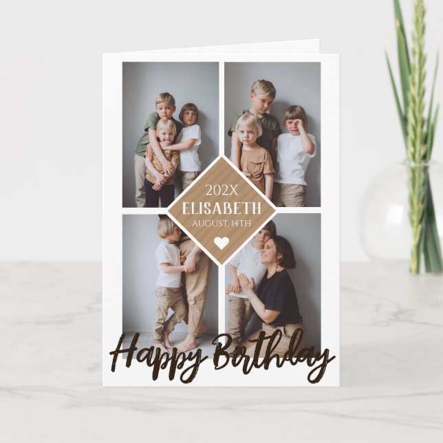 Personalised Simple Birthday Stylish Photo Collage Card (Front)