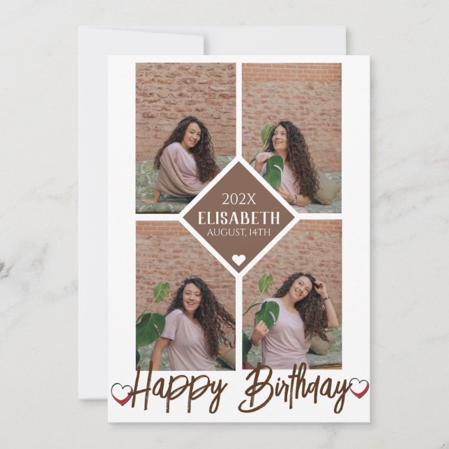 Personalised Simple Birthday Stylish Photo Collage Card (Front)