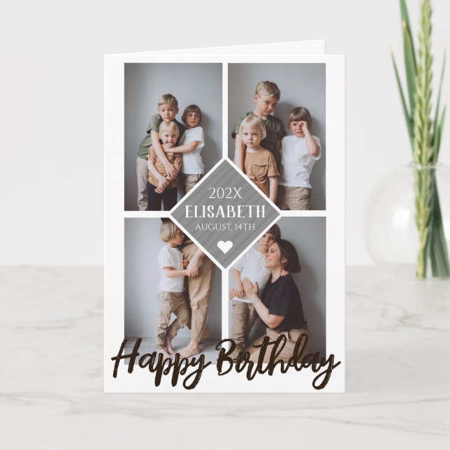 Personalised Simple Birthday Stylish Photo Collage Card (Front)