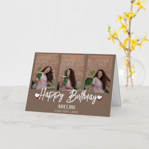 Personalised Simple Birthday Stylish Three Photo Foil Greeting Card