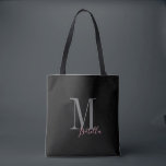 Personalised simple black pink name and monogram tote bag<br><div class="desc">Elegant Modern Personalised monogram and name tote bags in black and pink colour,   simple and stylish. great personalised bridal party gifts at wedding party,  bridal shower or bachelorette party. Customise the monogram or name with your choice of colour and font.</div>