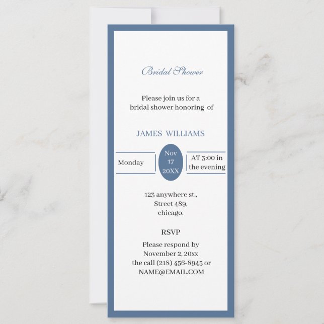 Personalised Simple Blue Aesthetic Bridal Shower Invitation (Front)
