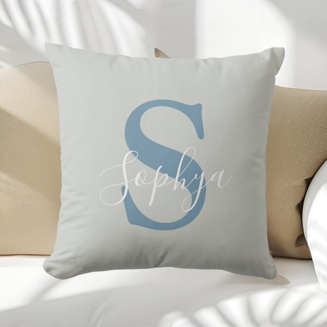 Personalised Simple Blue Monogram Cushion (Creator Uploaded)