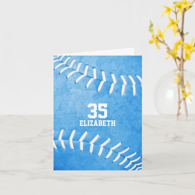 personalised simple blue softball sports card (Yellow Flower)