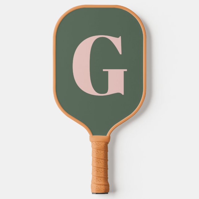 Personalised Simple Bold Monogram Pink and Green Pickleball Paddle (Front)