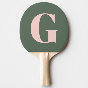Personalised Simple Bold Monogram Pink and Green Ping Pong Paddle