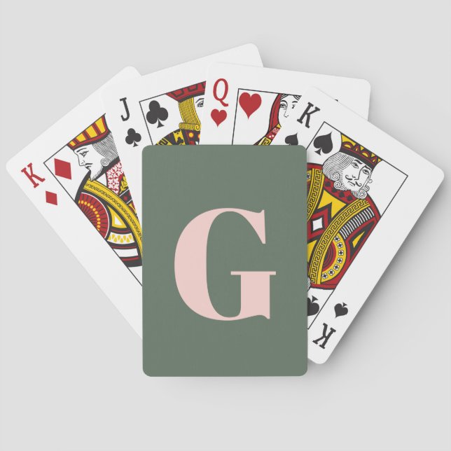 Personalised Simple Bold Monogram Pink and Green Playing Cards (Back)