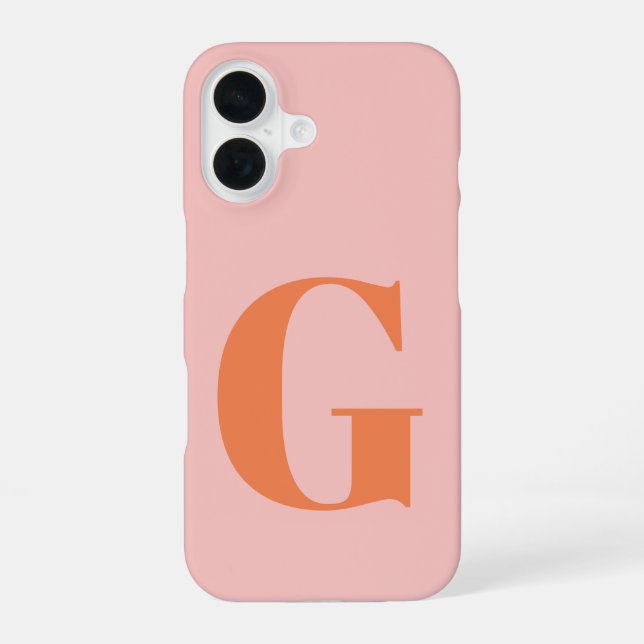 Personalised Simple Bold Monogram Pink and Orange  iPhone 16 Case (Back)