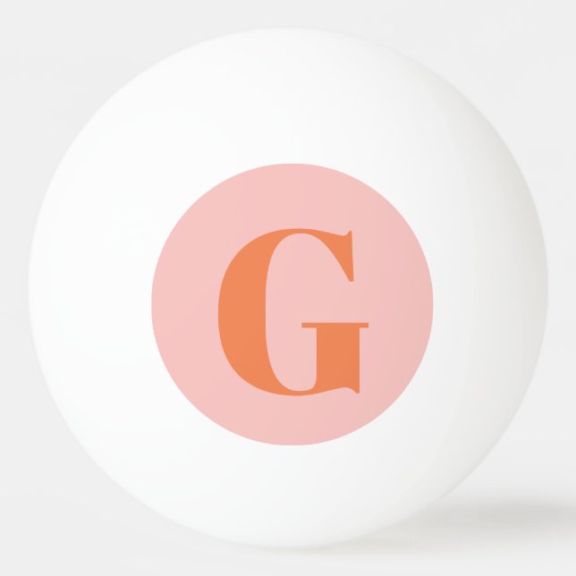 Personalised Simple Bold Monogram Pink and Orange Ping Pong Ball (Front)