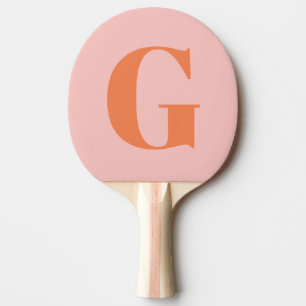 Personalised Simple Bold Monogram Pink and Orange Ping Pong Paddle